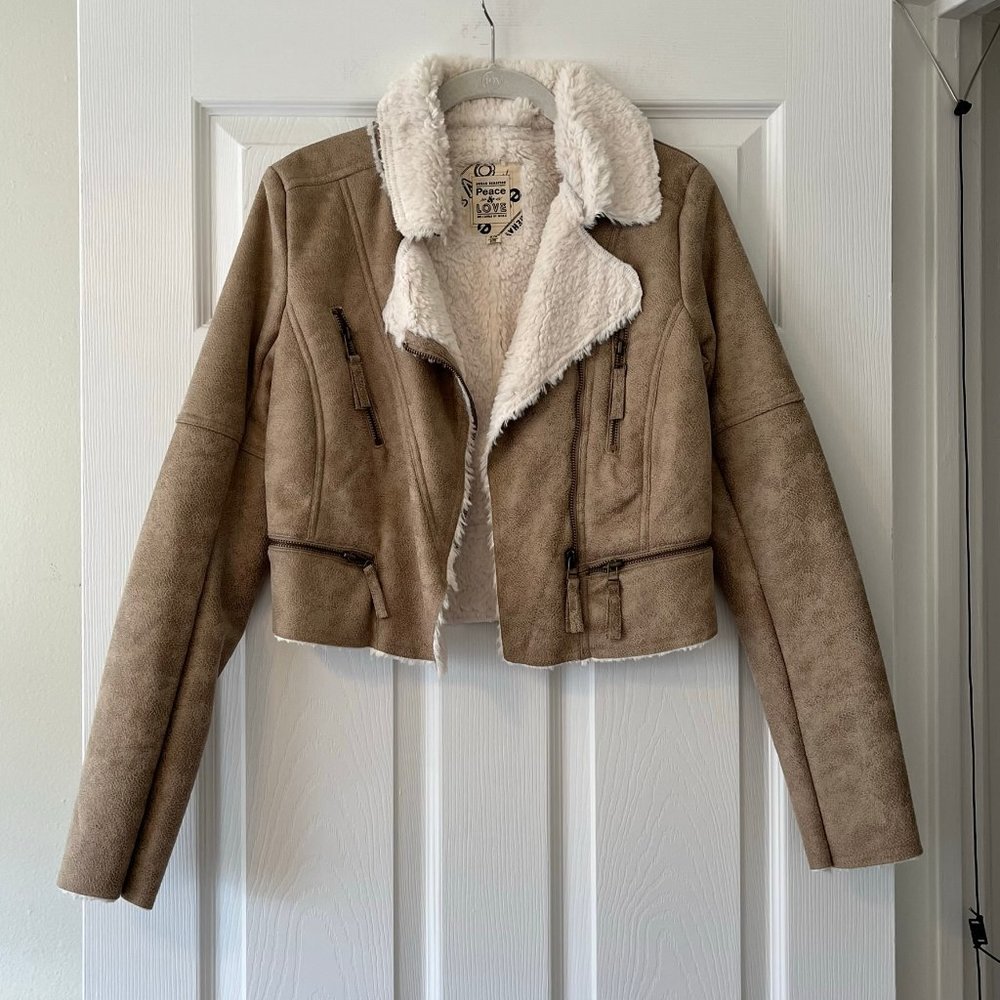 Urban Behavior Faux Leather Cropped Bomber Jacket